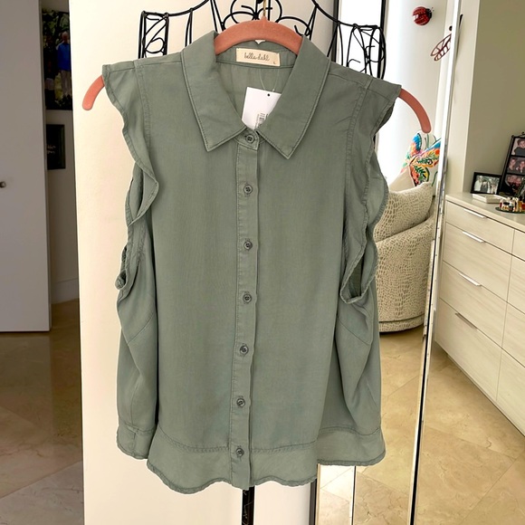 NWT BELLA DAHL RUFFLE SLEEVELESS BUTTON UP TANK - Picture 2 of 9